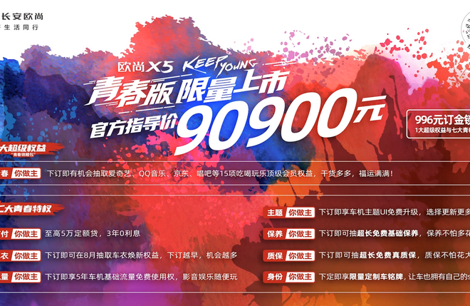 长安欧尚X5青春版正式上市 售价9.09万元/限量996台