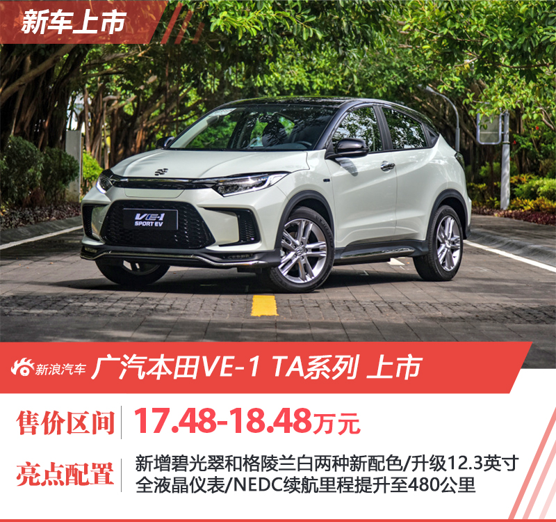 广汽本田VE-1 TA系列上市 补贴后售价17.48-18.48万元